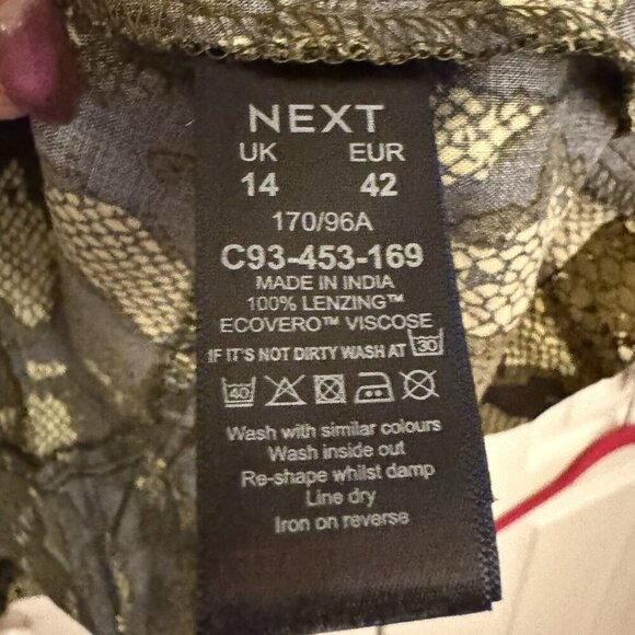 Next OLIVE GREEN Snakeskin PRINT A-LINE LONG SLEEVE DRESS SIZE 14 UK Size 10 US - Picture 7 of 7